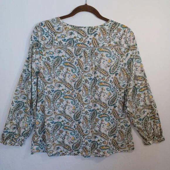 Talbots Top Green Pink Paisley Print‎ Cotton Popover Blouse Womens Large Petite - Picture 7 of 11